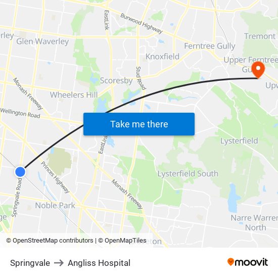Springvale to Angliss Hospital map