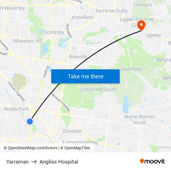 Yarraman to Angliss Hospital map