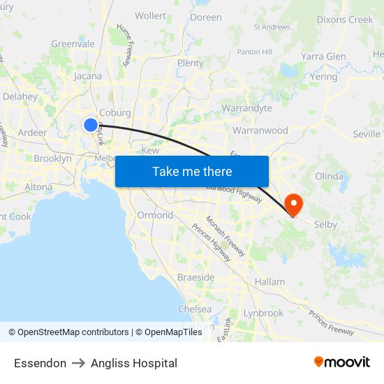 Essendon to Angliss Hospital map