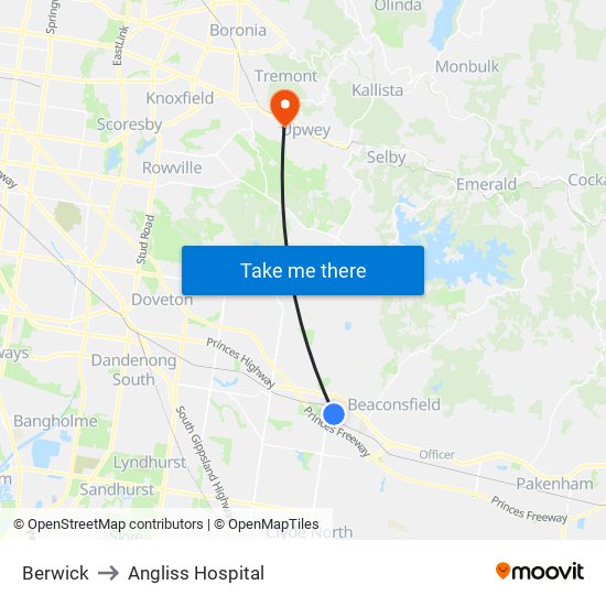 Berwick to Angliss Hospital map