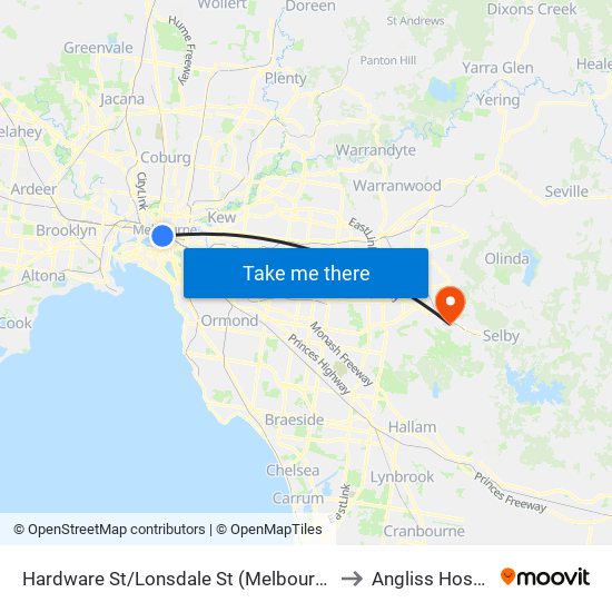 Hardware St/Lonsdale St (Melbourne City) to Angliss Hospital map