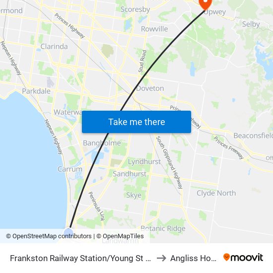 Frankston Railway Station/Young St (Frankston) to Angliss Hospital map