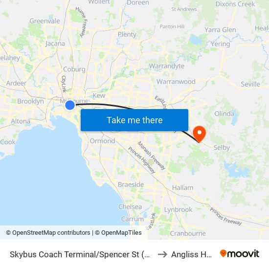 Skybus Coach Terminal/Spencer St (Melbourne City) to Angliss Hospital map