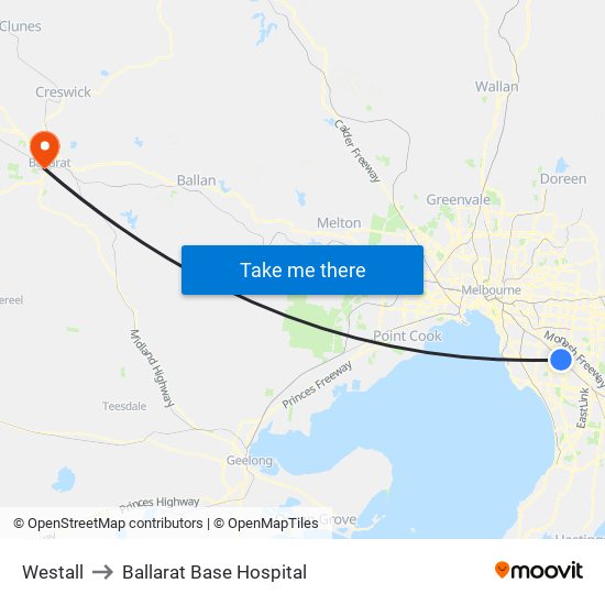 Westall to Ballarat Base Hospital map