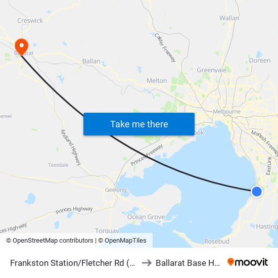 Frankston Station/Fletcher Rd (Frankston) to Ballarat Base Hospital map