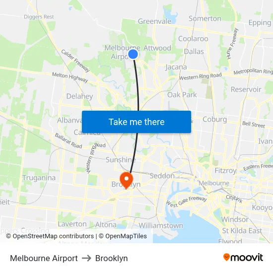 Melbourne Airport to Brooklyn map