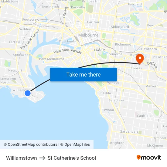 Williamstown to St Catherine's School map