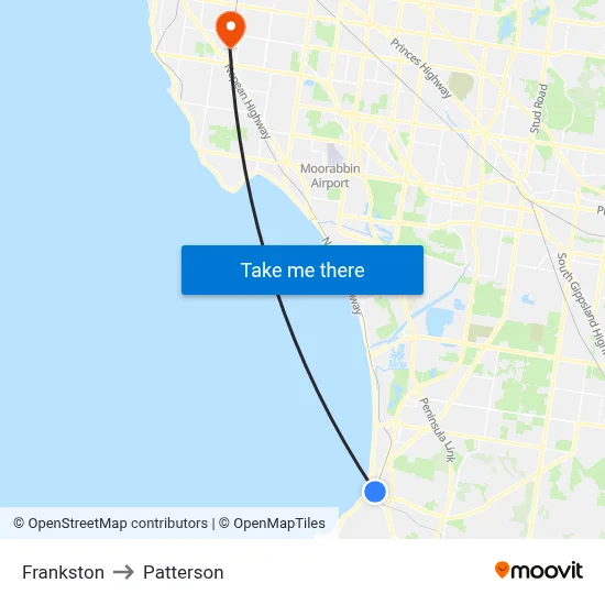 Frankston to Patterson map