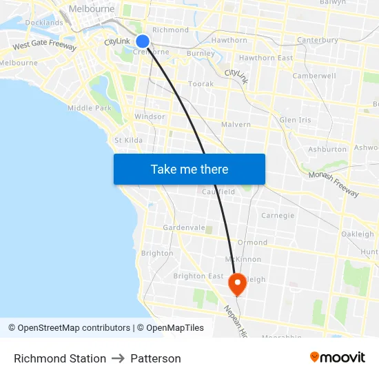 Richmond Station to Patterson map