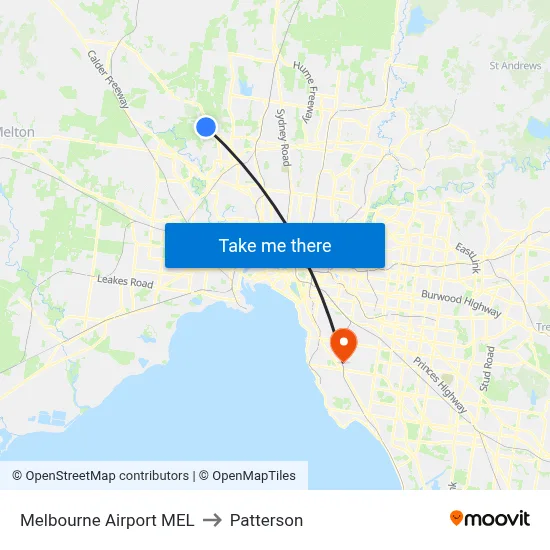 Melbourne Airport MEL to Patterson map