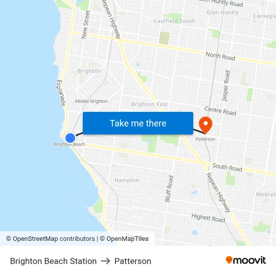Brighton Beach Station to Patterson map
