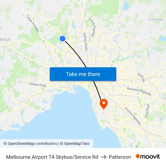 Melbourne Airport T4 Skybus/Service Rd to Patterson map