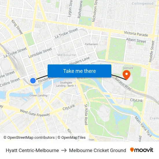 Hyatt Centric-Melbourne to Melbourne Cricket Ground map