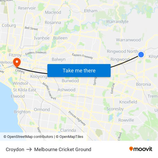 Croydon to Melbourne Cricket Ground map