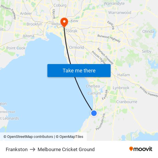 Frankston to Melbourne Cricket Ground map