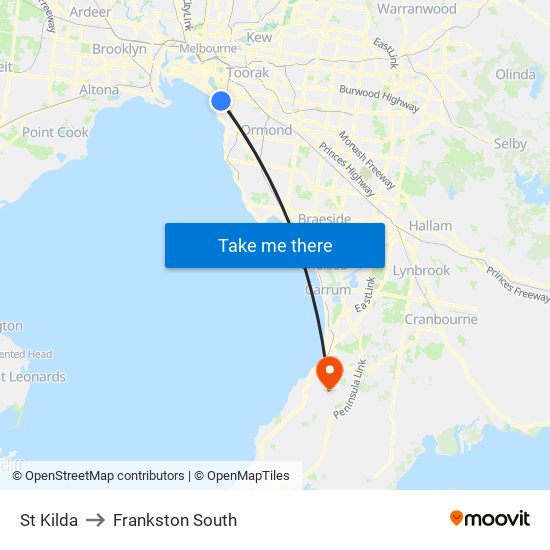 St Kilda to Frankston South map