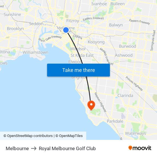 Melbourne to Royal Melbourne Golf Club map