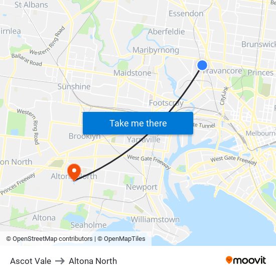 Ascot Vale to Altona North map