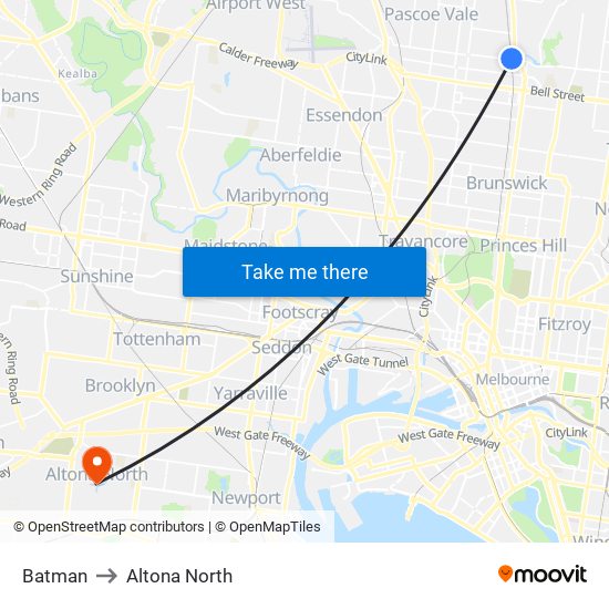 Batman to Altona North map