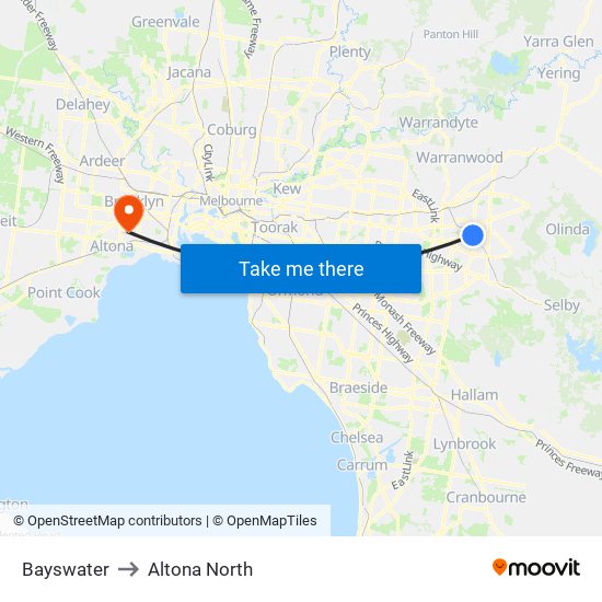 Bayswater to Altona North map