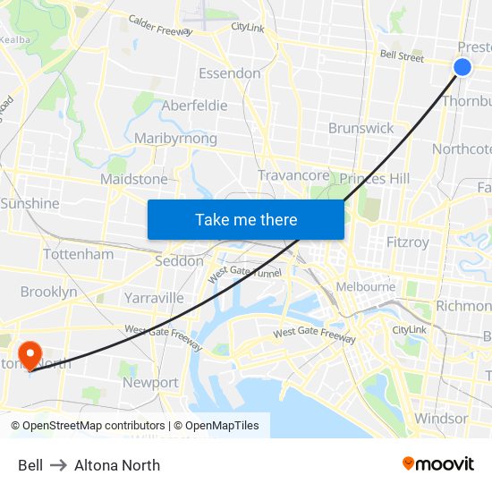 Bell to Altona North map