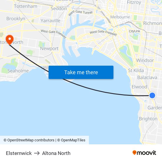 Elsternwick to Altona North map