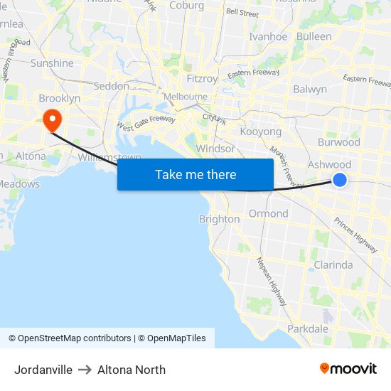 Jordanville to Altona North map