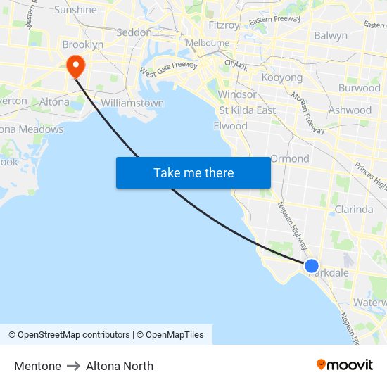 Mentone to Altona North map