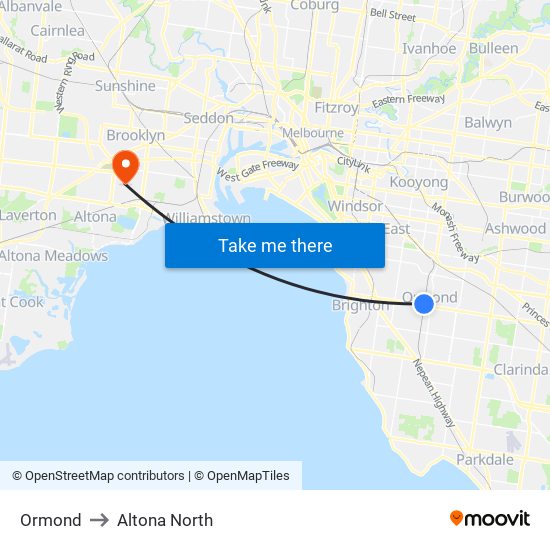 Ormond to Altona North map