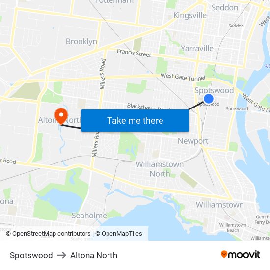 Spotswood to Altona North map