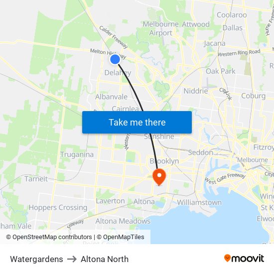 Watergardens to Altona North map