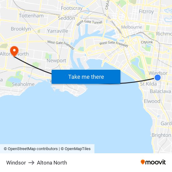 Windsor to Altona North map