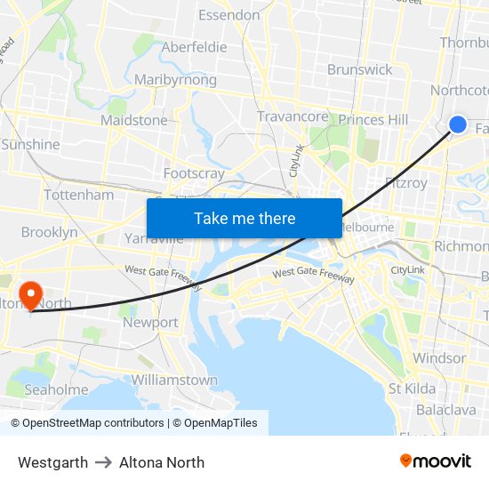 Westgarth to Altona North map