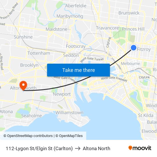 112-Lygon St/Elgin St (Carlton) to Altona North map