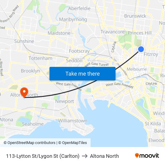 113-Lytton St/Lygon St (Carlton) to Altona North map