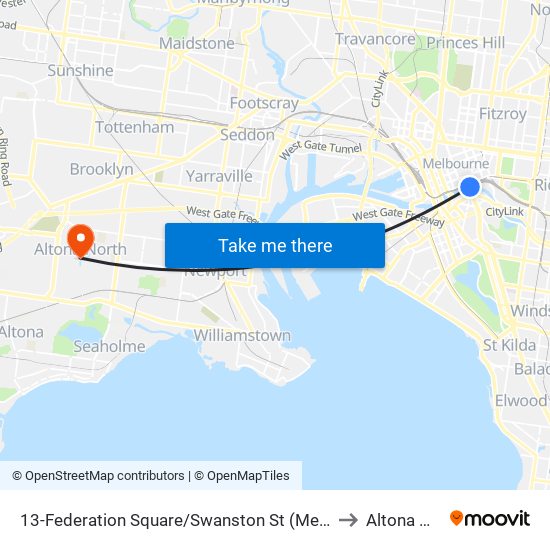 13-Federation Square/Swanston St (Melbourne City) to Altona North map