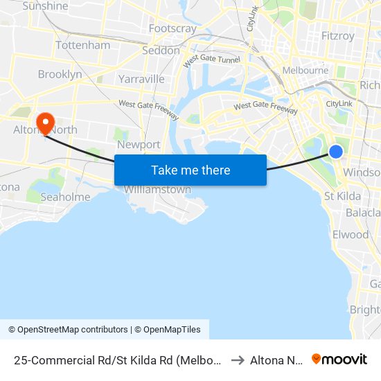 25-Commercial Rd/St Kilda Rd (Melbourne City) to Altona North map