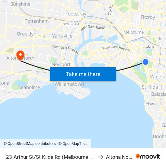 23-Arthur St/St Kilda Rd (Melbourne City) to Altona North map