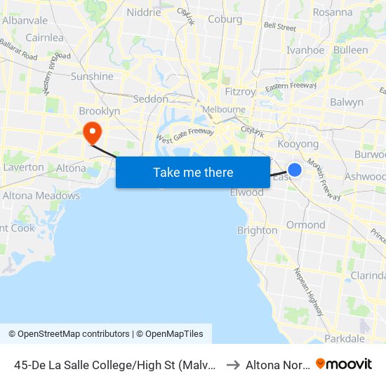 45-De La Salle College/High St (Malvern) to Altona North map