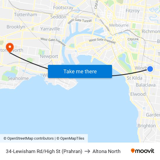 34-Lewisham Rd/High St (Prahran) to Altona North map