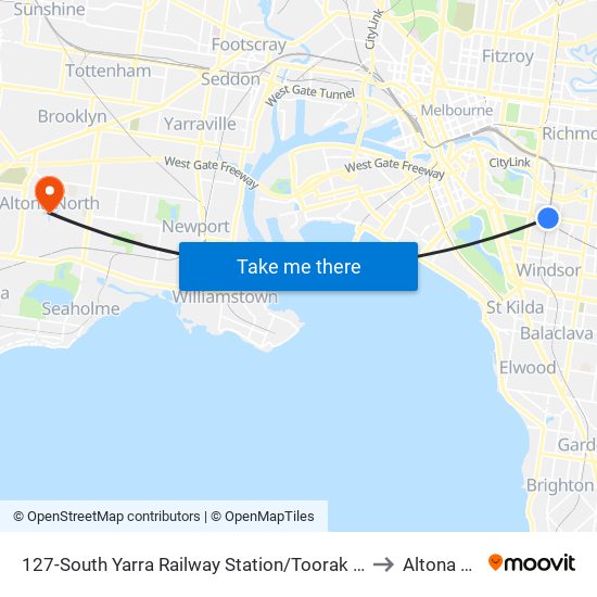 127-South Yarra Railway Station/Toorak Rd (South Yarra) to Altona North map