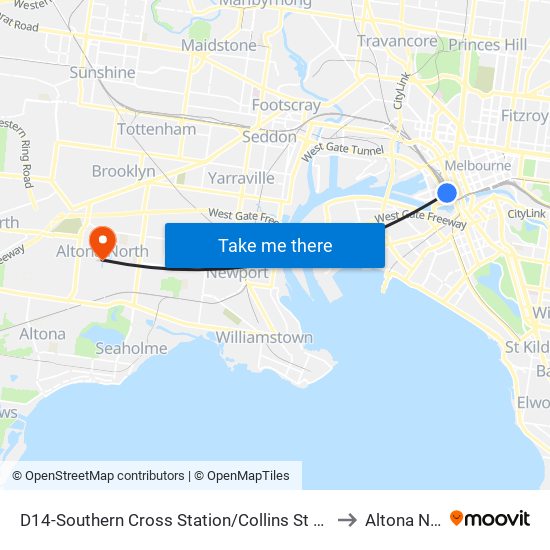 D14-Southern Cross Station/Collins St (Docklands) to Altona North map