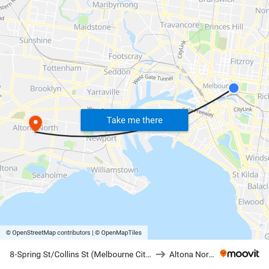 8-Spring St/Collins St (Melbourne City) to Altona North map