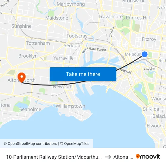 Parliament Railway Station/Macarthur St #10 to Altona North map
