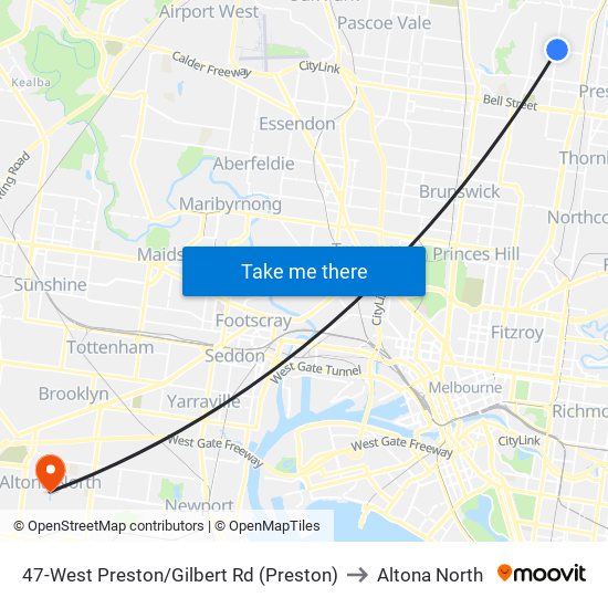 47-West Preston/Gilbert Rd (Preston) to Altona North map