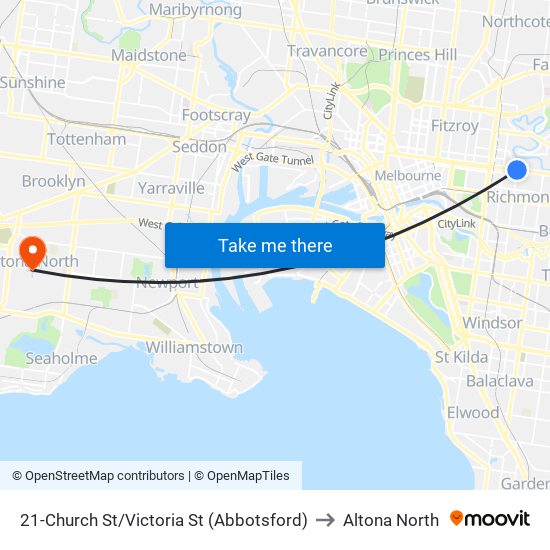 21-Church St/Victoria St (Abbotsford) to Altona North map