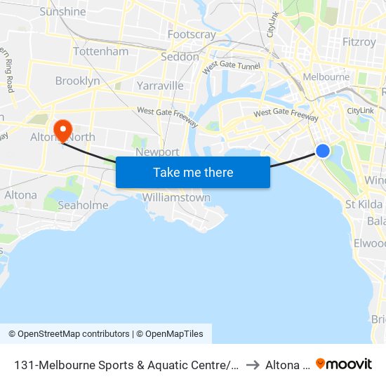 131-Melbourne Sports & Aquatic Centre/Albert Rd (Albert Park) to Altona North map