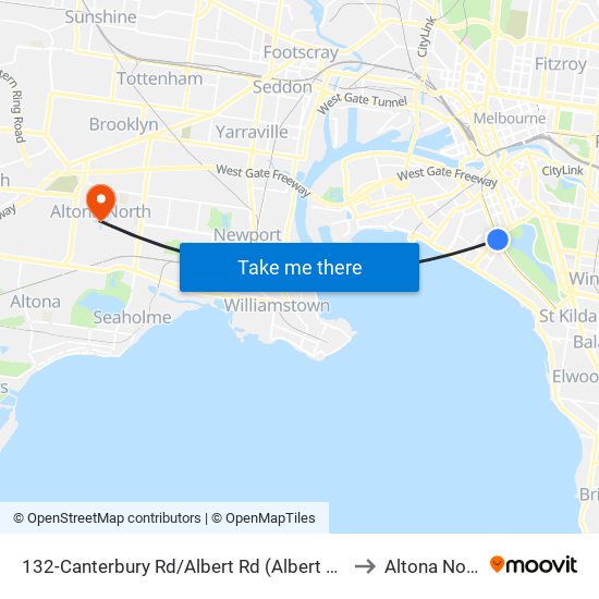 132-Canterbury Rd/Albert Rd (Albert Park) to Altona North map