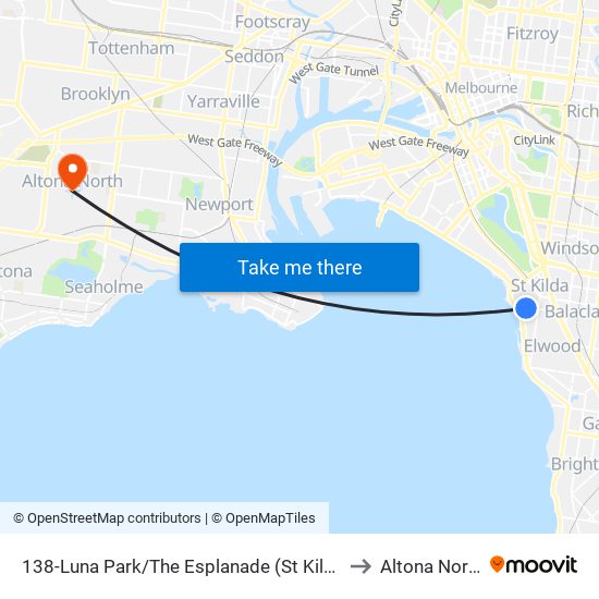 138-Luna Park/The Esplanade (St Kilda) to Altona North map