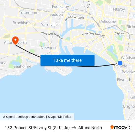 132-Princes St/Fitzroy St (St Kilda) to Altona North map